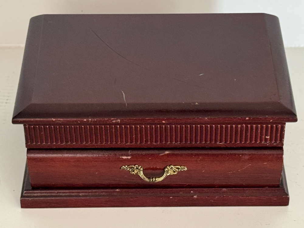 Vintage Cherry Wood Mens Unisex Jewelry Box Mirror Drawer Organizer Chest 11"